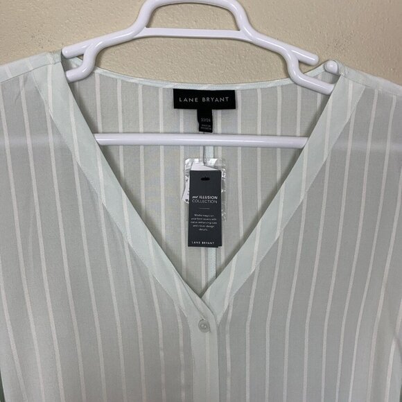 Lane Bryant Womens Top 22 24 Long Sleeve Wrap Tie Green Rayon Stripe NEW Shirt - Picture 5 of 16